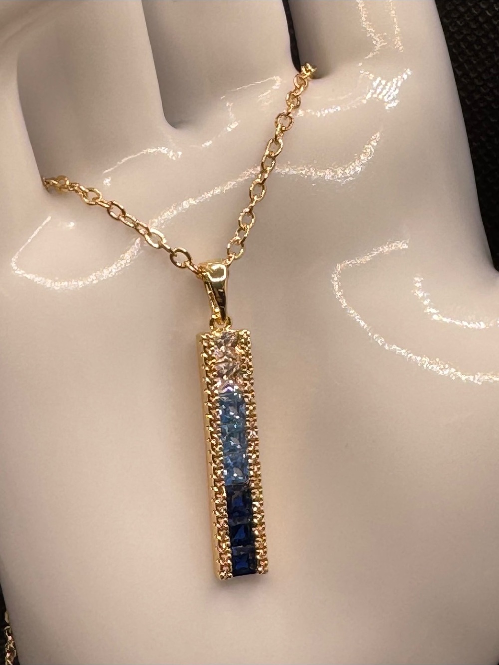 Vince Camuto Gold & Blue Gradient Bar Pendant Necklace
